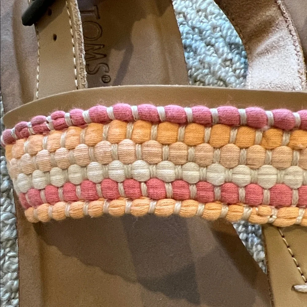 TOMS Leather Slingback Sandals Women’s 7.5 Pink Coral Toe Loop Boho - Picture 5 of 6